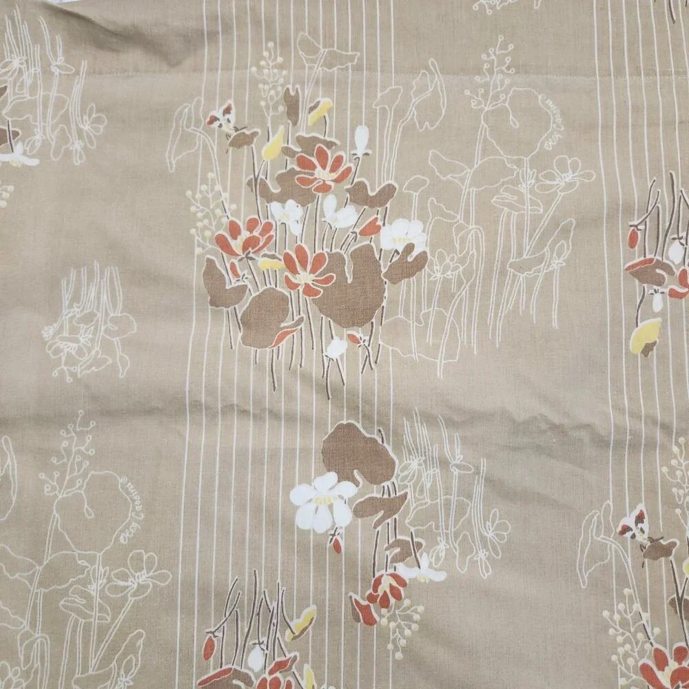 Oleg Cassini Vintage King Size Flat Sheet Brown Retro Flowers Hippie Boho